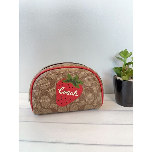 NWT Coach Cosmetics Case In Signature Canvas Wild Strawberry CH528 - Picture 1 of 6